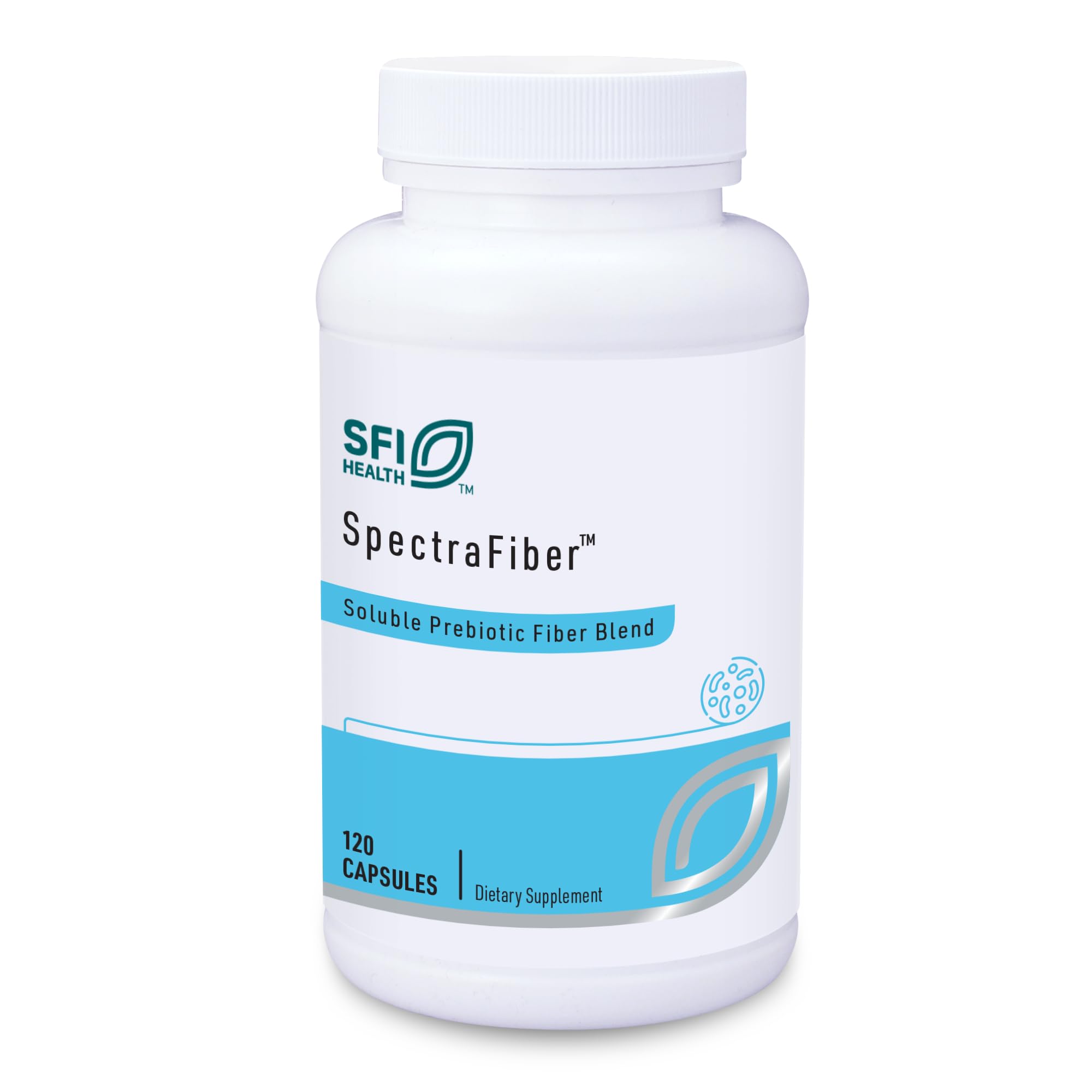 SpectraFiber SFI Health: bouteille et étiquette montrant le produit et sa fibre soluble