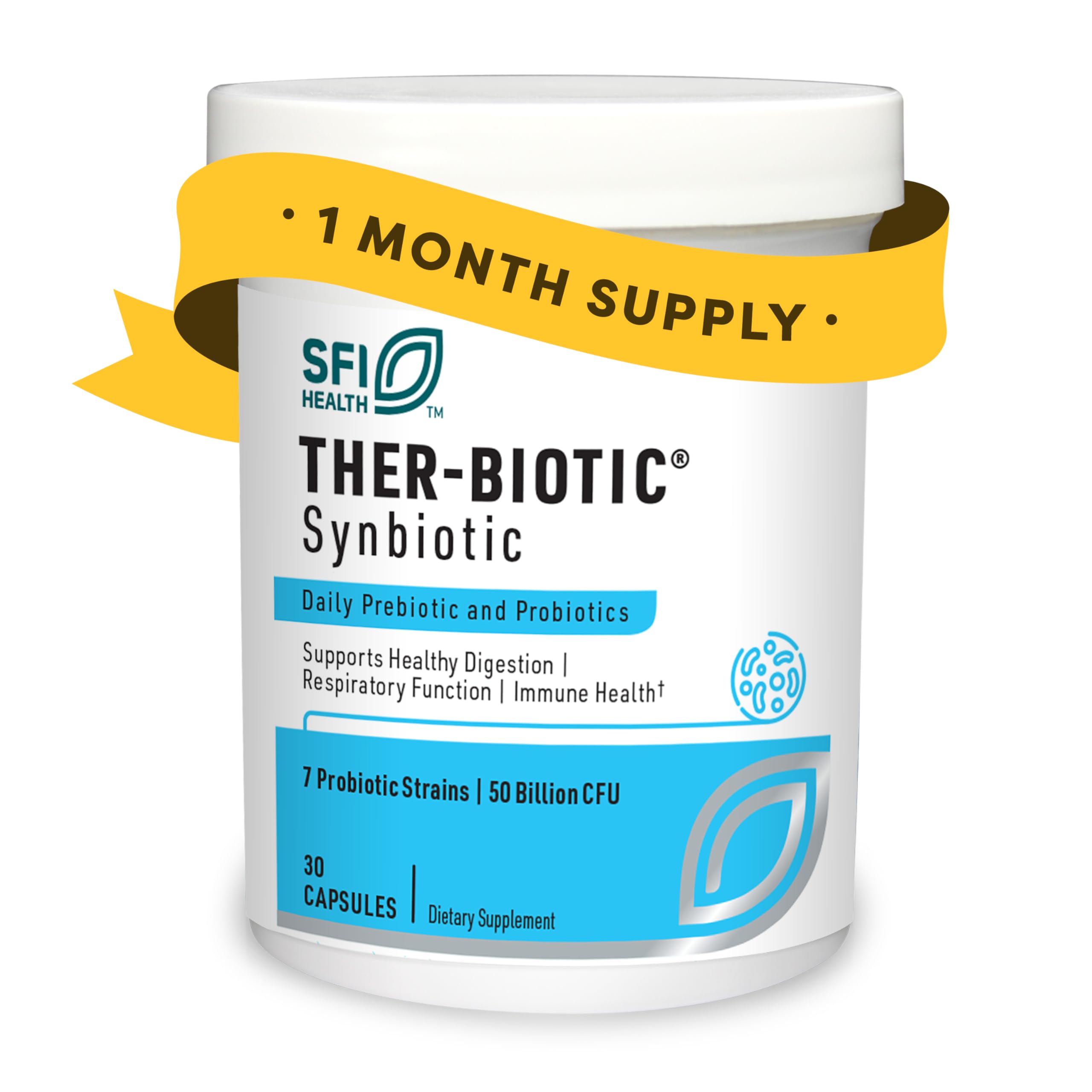SFI Health Ther-Biotic: bouteille de gélules pour le confort digestif quotidien.