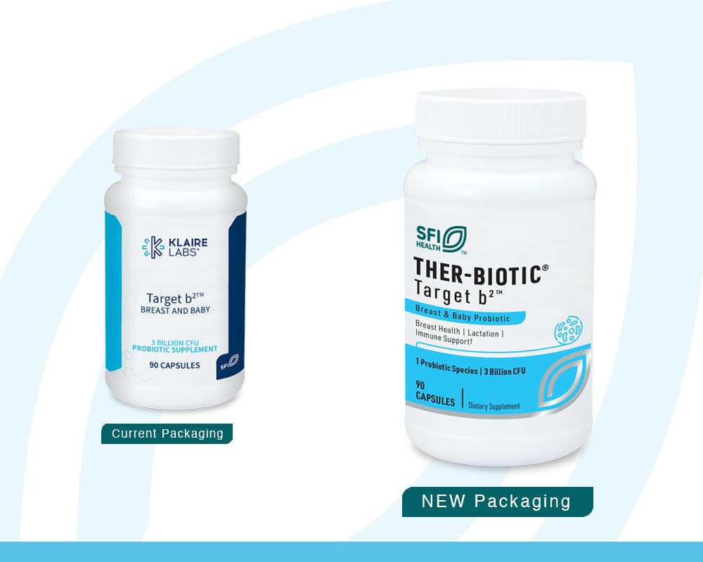 Étiquette Ther-Biotic Target B2 indiquant la dose journalière pour les mamans.