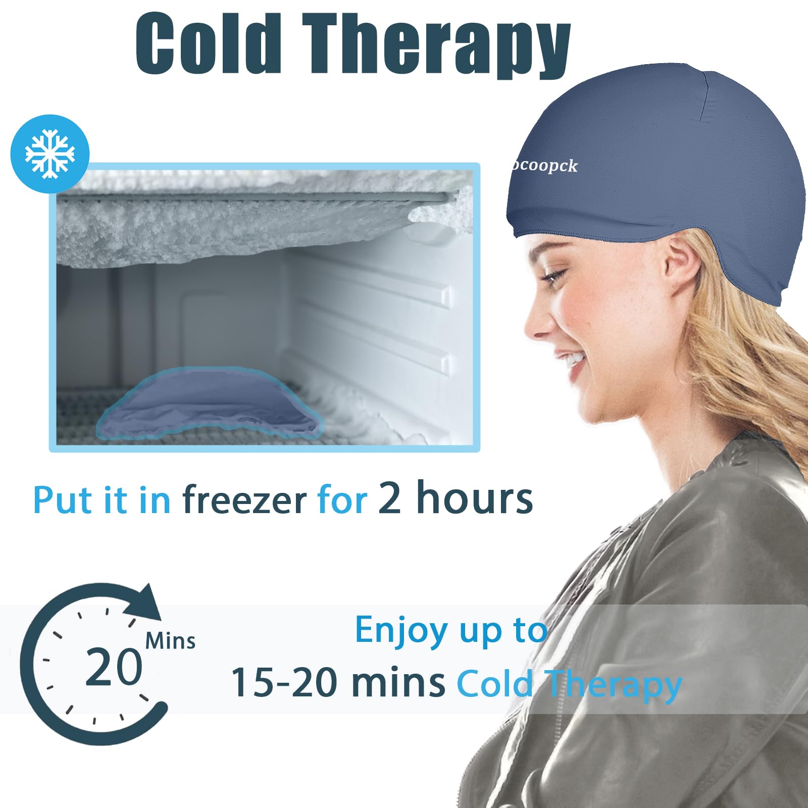 Refroidissement longue durée cap froid réutilisable prêt pour 15–20 minutes.