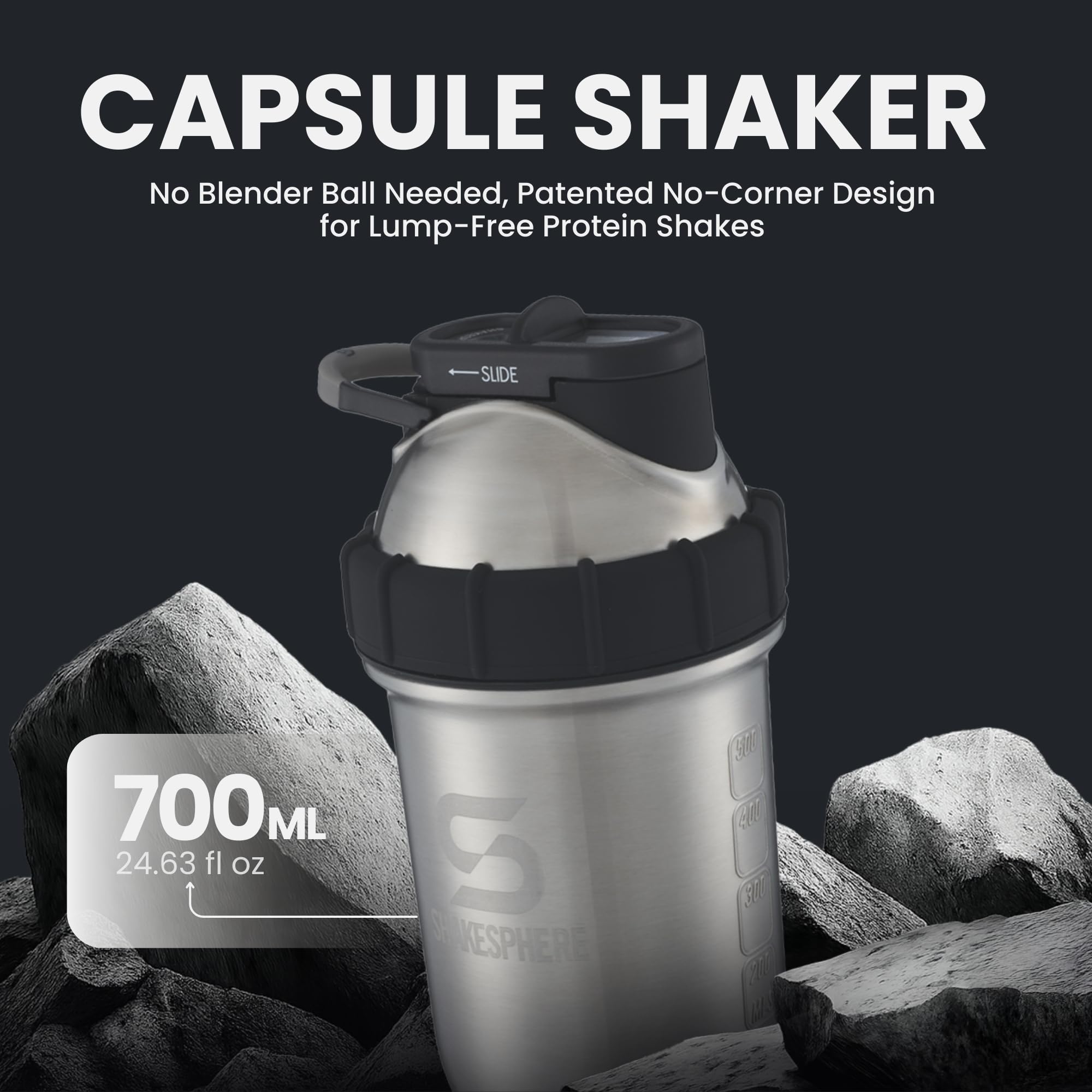 SHAKESPHERE design capsule sans boule assure un mélange homogène sans grumeaux.