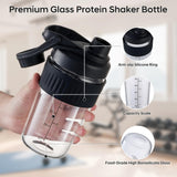 ShakeXpert flacon shaker en verre 16oz avec poignée ergonomique pour le gymnase.