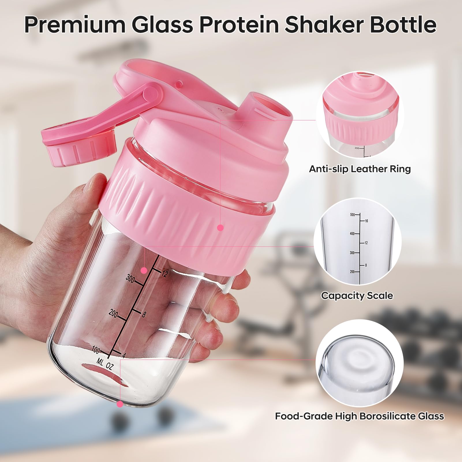 ShakeXpert ensemble quatre bouteilles verre rose idéale pour gym