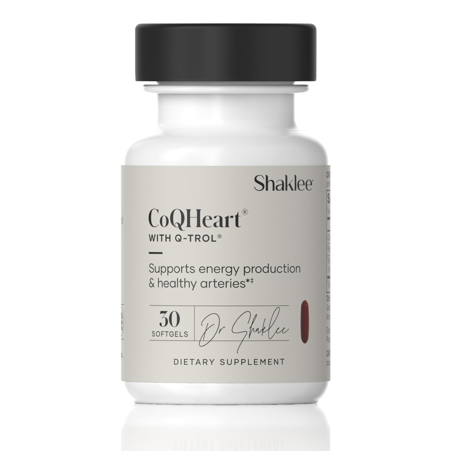 Shaklee CoQHeart Q-Trol, boîte 30 softgels, soutien énergie et circulation potentielle.