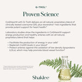 Shaklee CoQHeart Q-Trol, étiquette informative, explique les bénéfices potentiels pour le cœur.