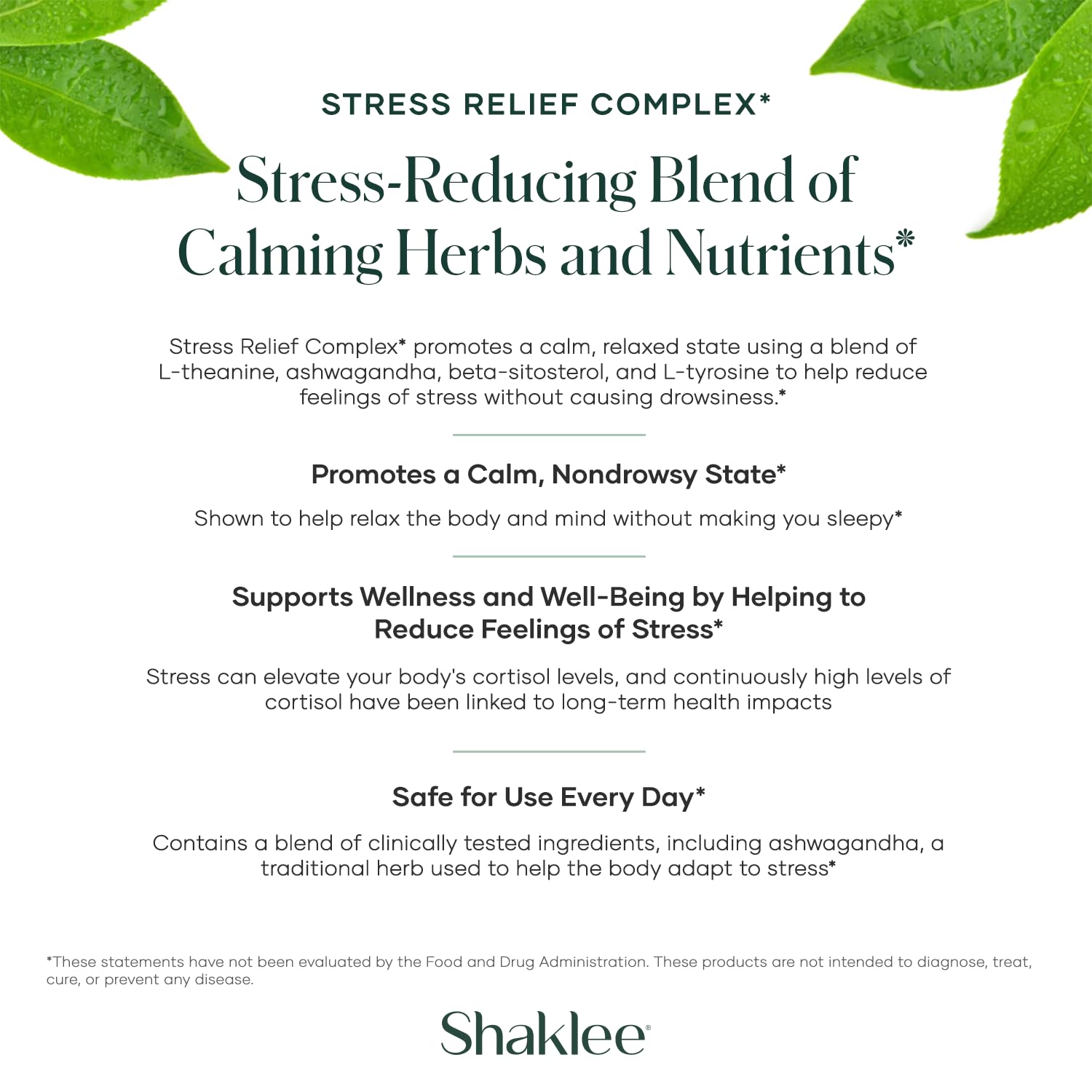 Shaklee Stress Relief Complex, emballage sobre, présentation simple pour un usage discret.