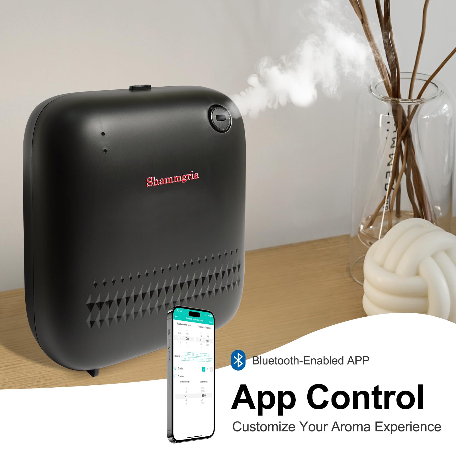 Application Bluetooth de Shammgria pour ajuster l’intensité et les minuteries.