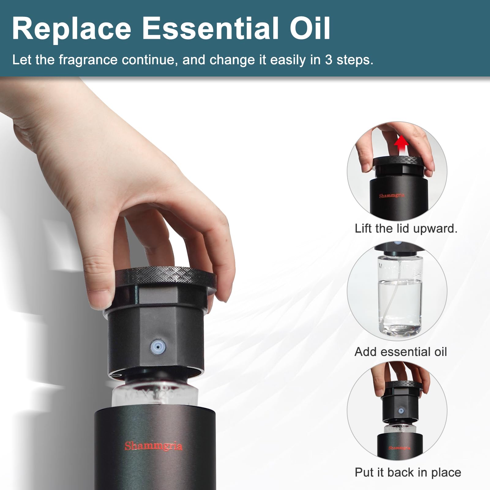 Diffuseur Shammgria compatible huiles pures pour fragrance personnalisée.