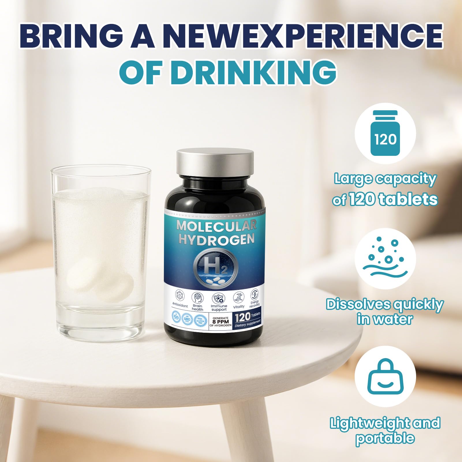 SHANDR tablettes hydrogène sans OGM et gluten, mode de vie actif.