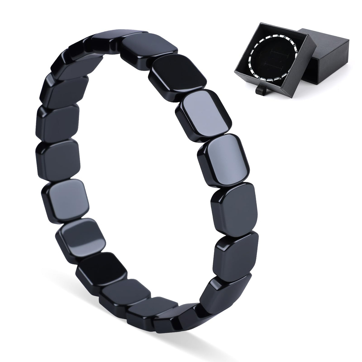 SHANGFEI bracelet hématite homme avec perles carrées noires, élégance durable.