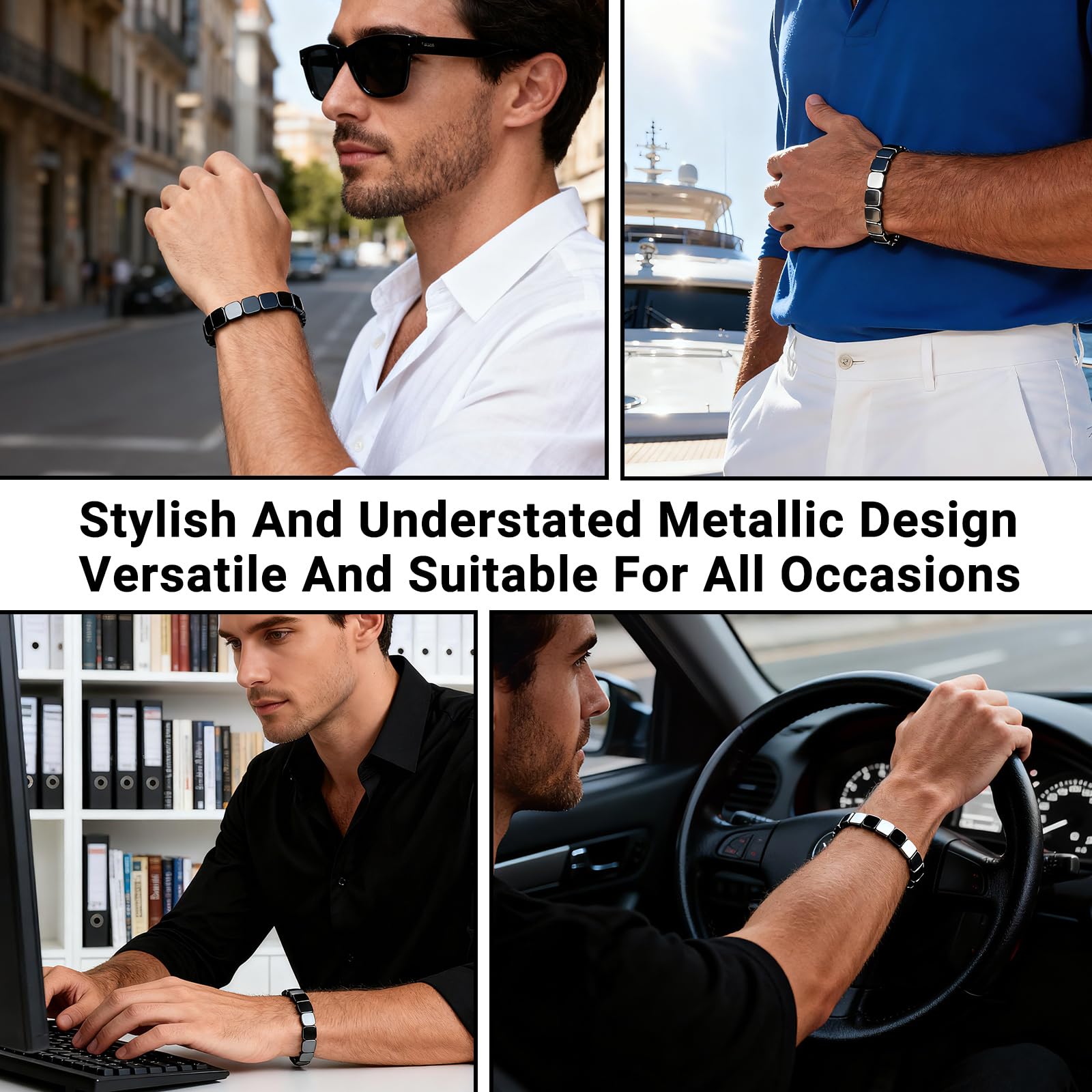 SHANGFEI bracelet hématite homme, taille élastique adaptable pour tous les poignets.