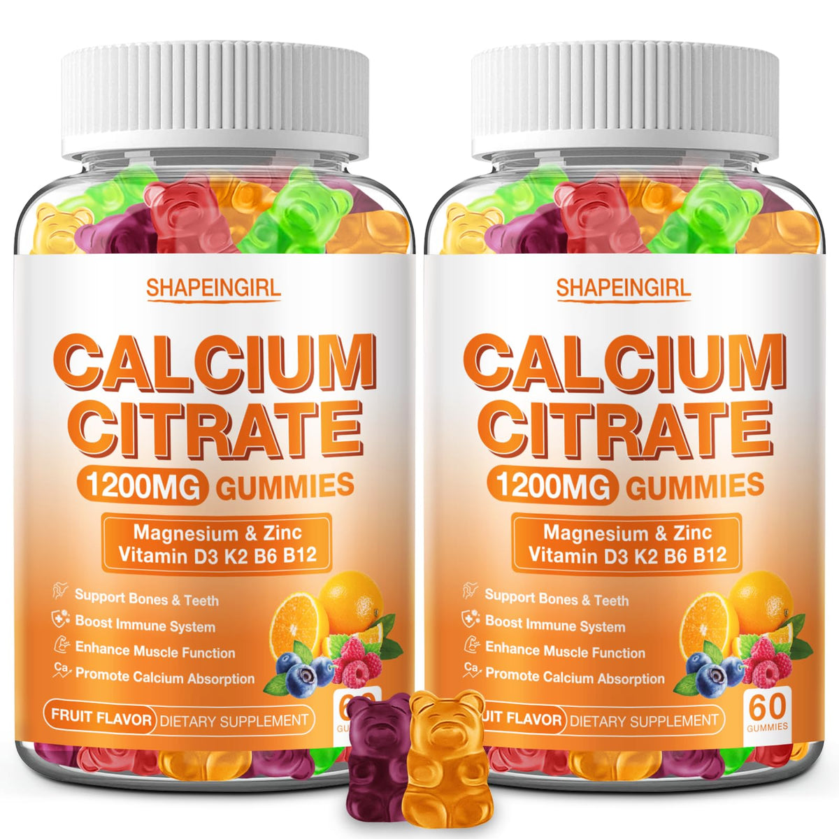 SHAPEINGIRL Gommes Calcium Citrate - emballage clair facilitant la prise quotidienne.