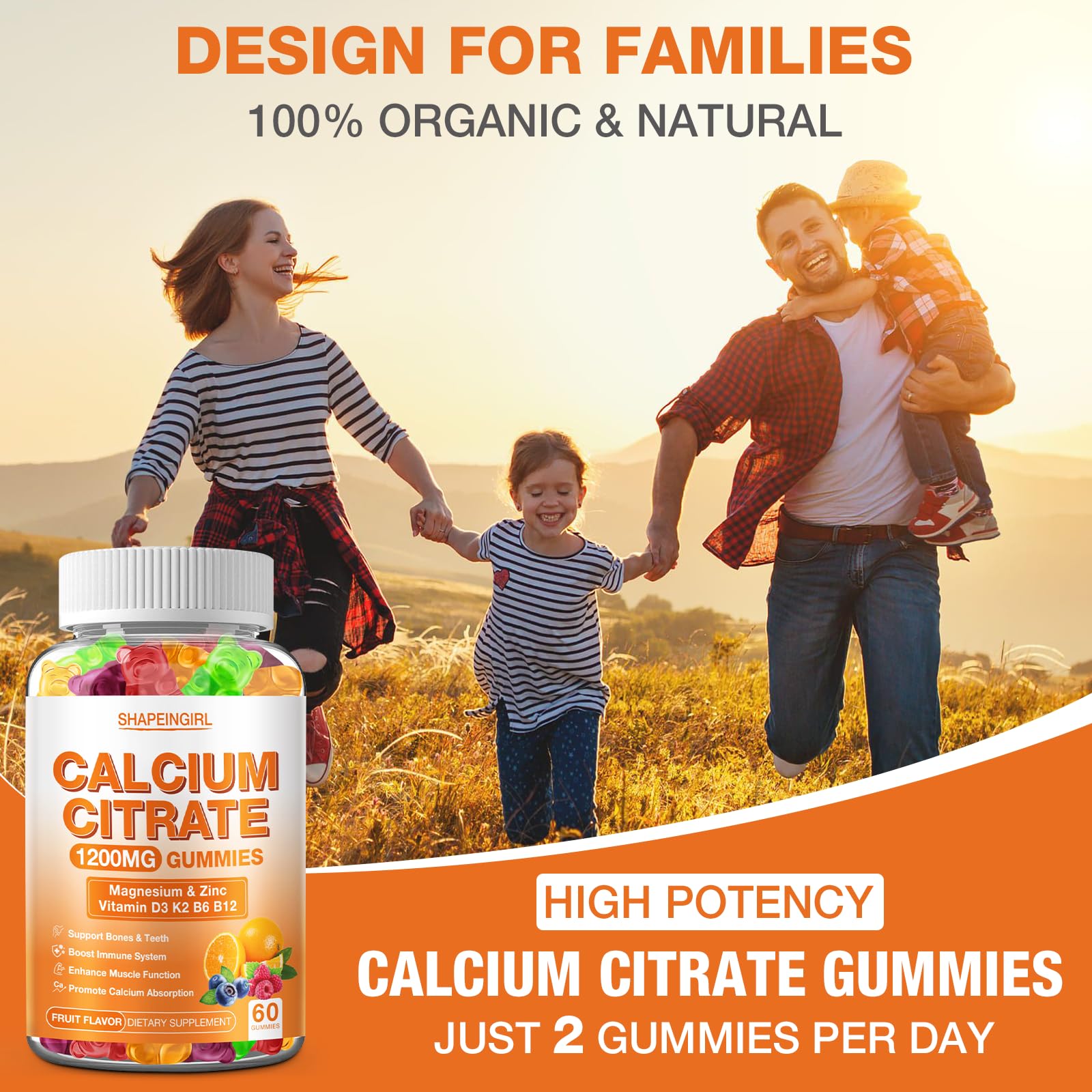 SHAPEINGIRL Gommes Calcium Citrate - ingrédients et vitamines essentiels.