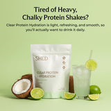 Shed Nutrition protéine claire Coco Lime — sachet prêt à l'emploi pour hydratation protéinée.