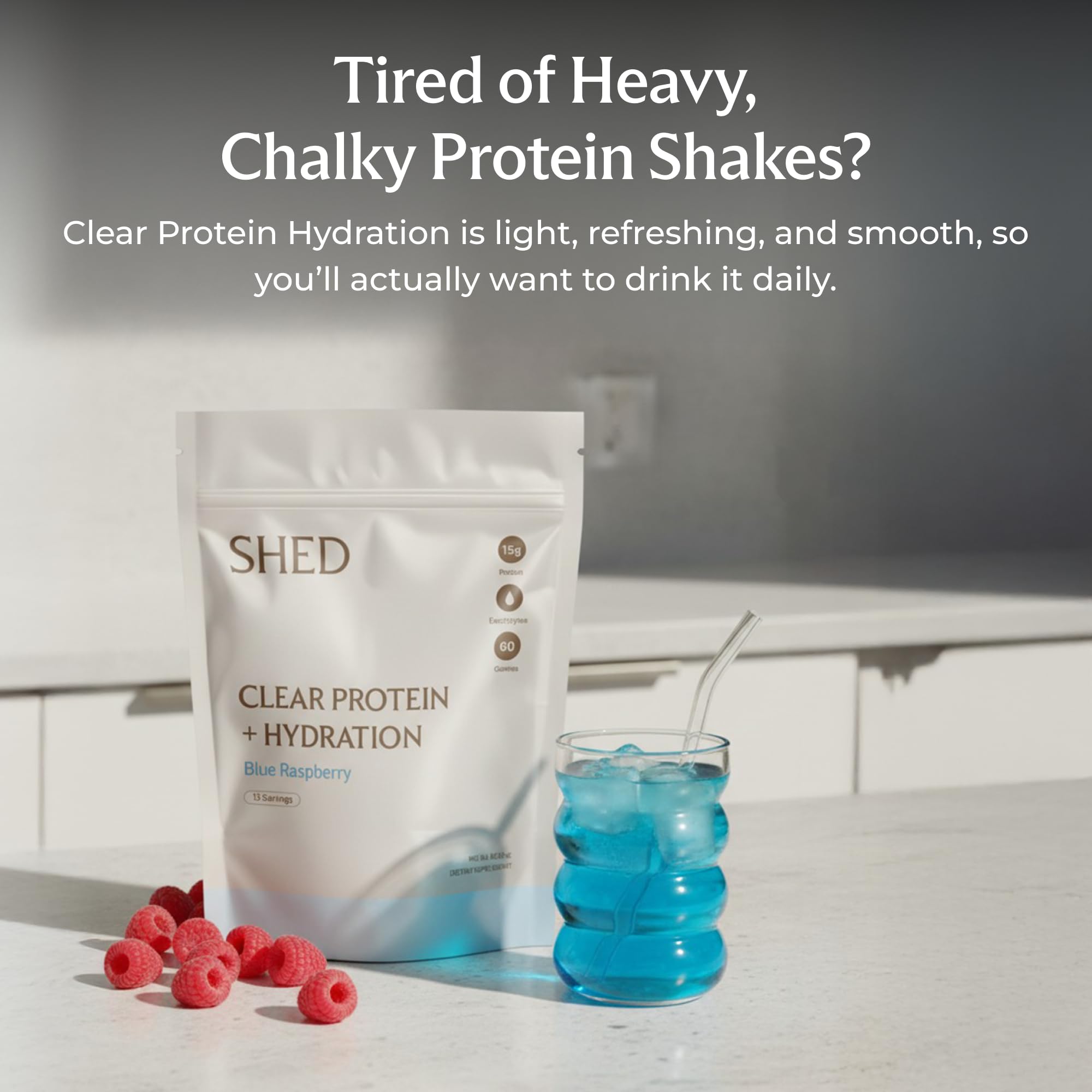 Shed Nutrition protéine claire sans sucre: apport réduit en calories et sans lactose.