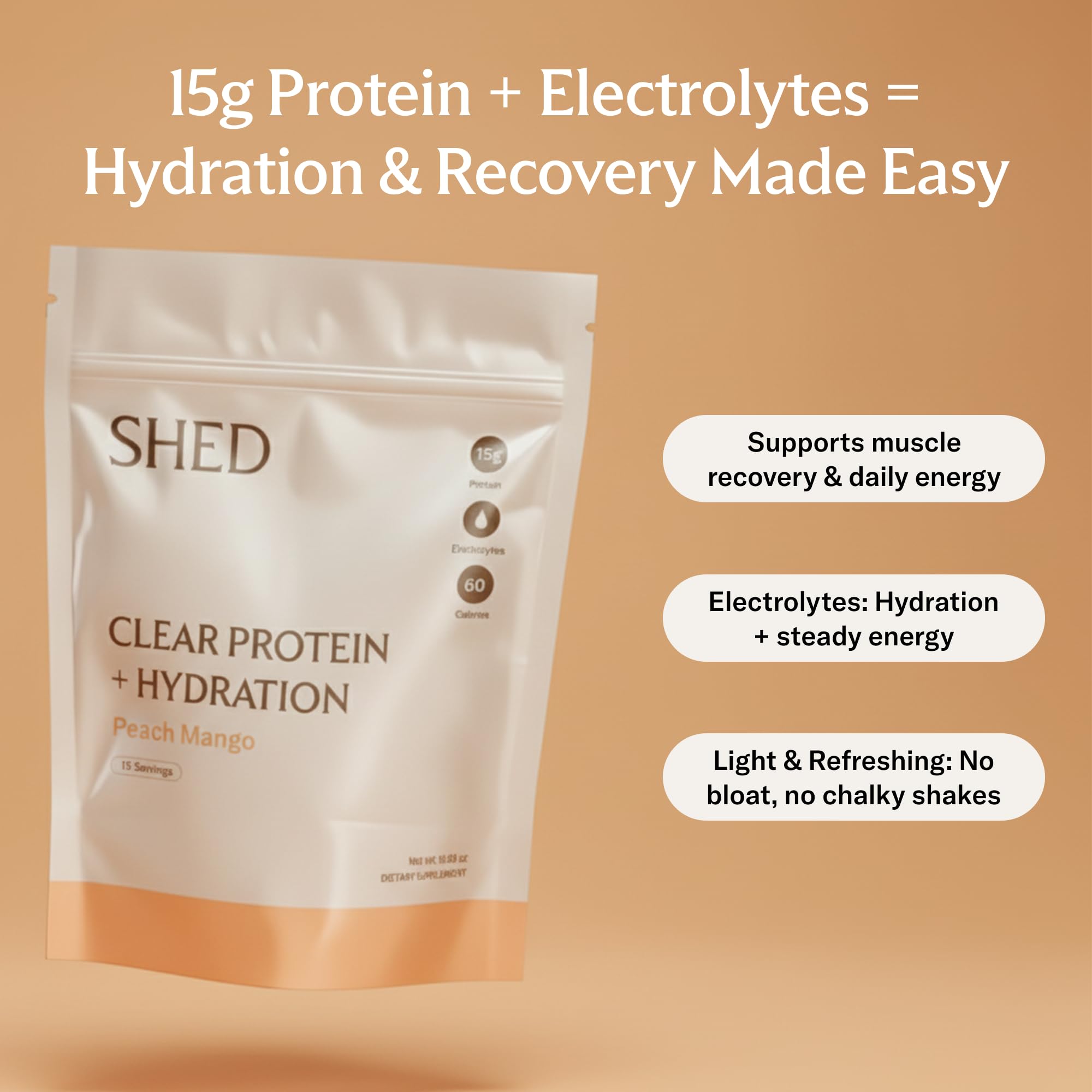 Shed Nutrition protéine claire avec électrolytes offrant hydratation et récupération légère.