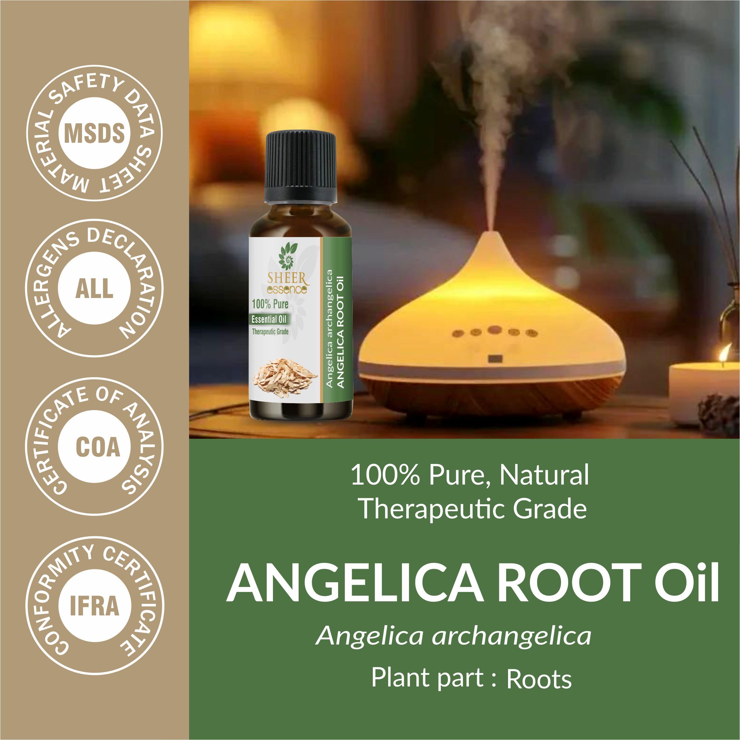 Sheer Essence Angelica Archangelica — arôme terreux riche pour détente aromatique.