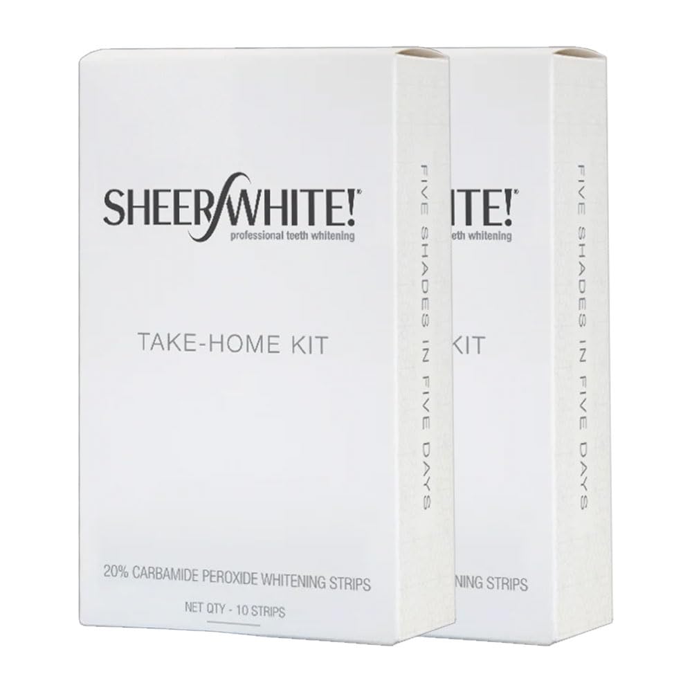 Bandes blanchiment dents Sheer White, lot double, emballage pratique pour soins à domicile.