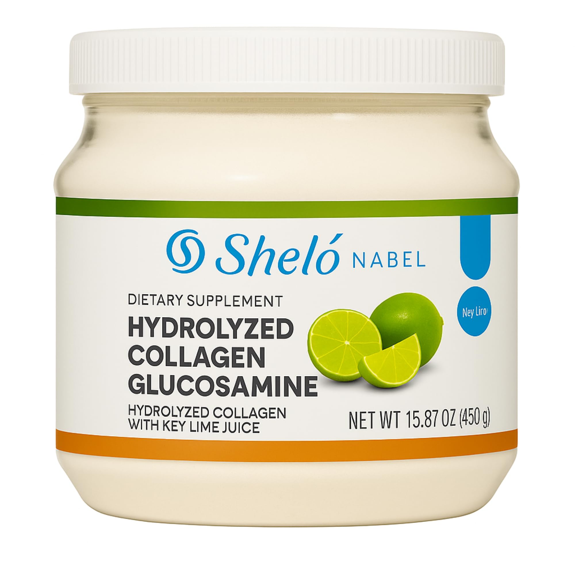 Bouteille Sheló NABEL Collagène Citron, usage potentiel pour peau et articulations.