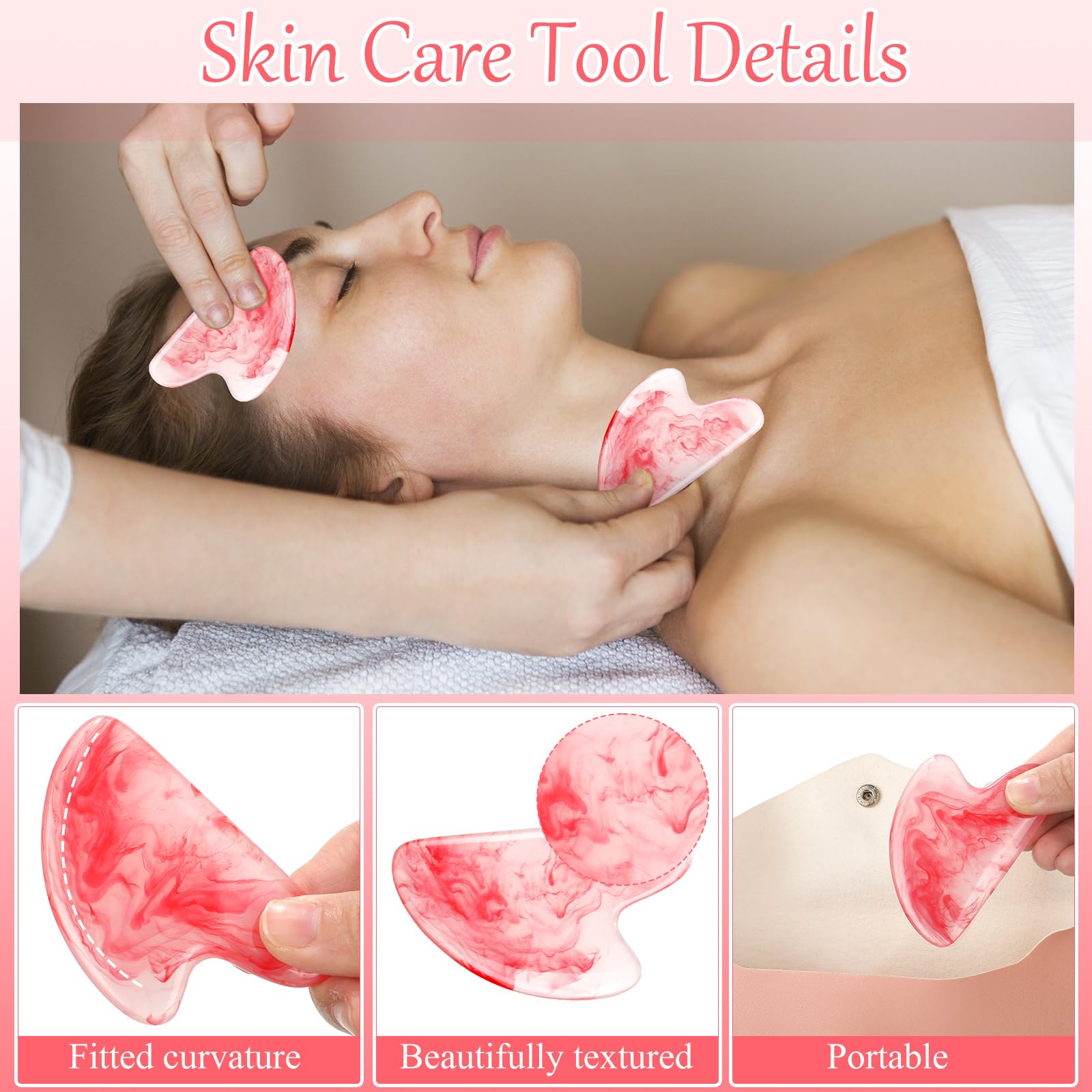 Outil Sherr gua sha visage, poignée ergonomique pour un massage doux.