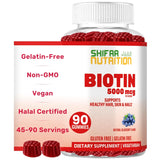 Gummies Biotine SHIFAA NUTRITION en bouteille au goût myrtille pour cheveux et peau