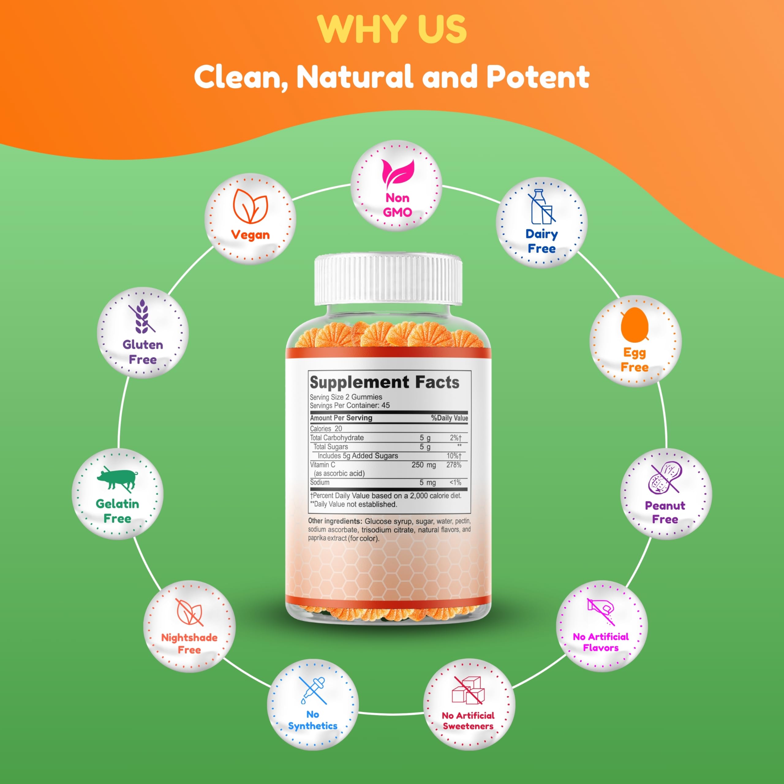 Gommes SHIFAA NUTRITION vitamine C – ingrédients naturels sans artificiels visibles.