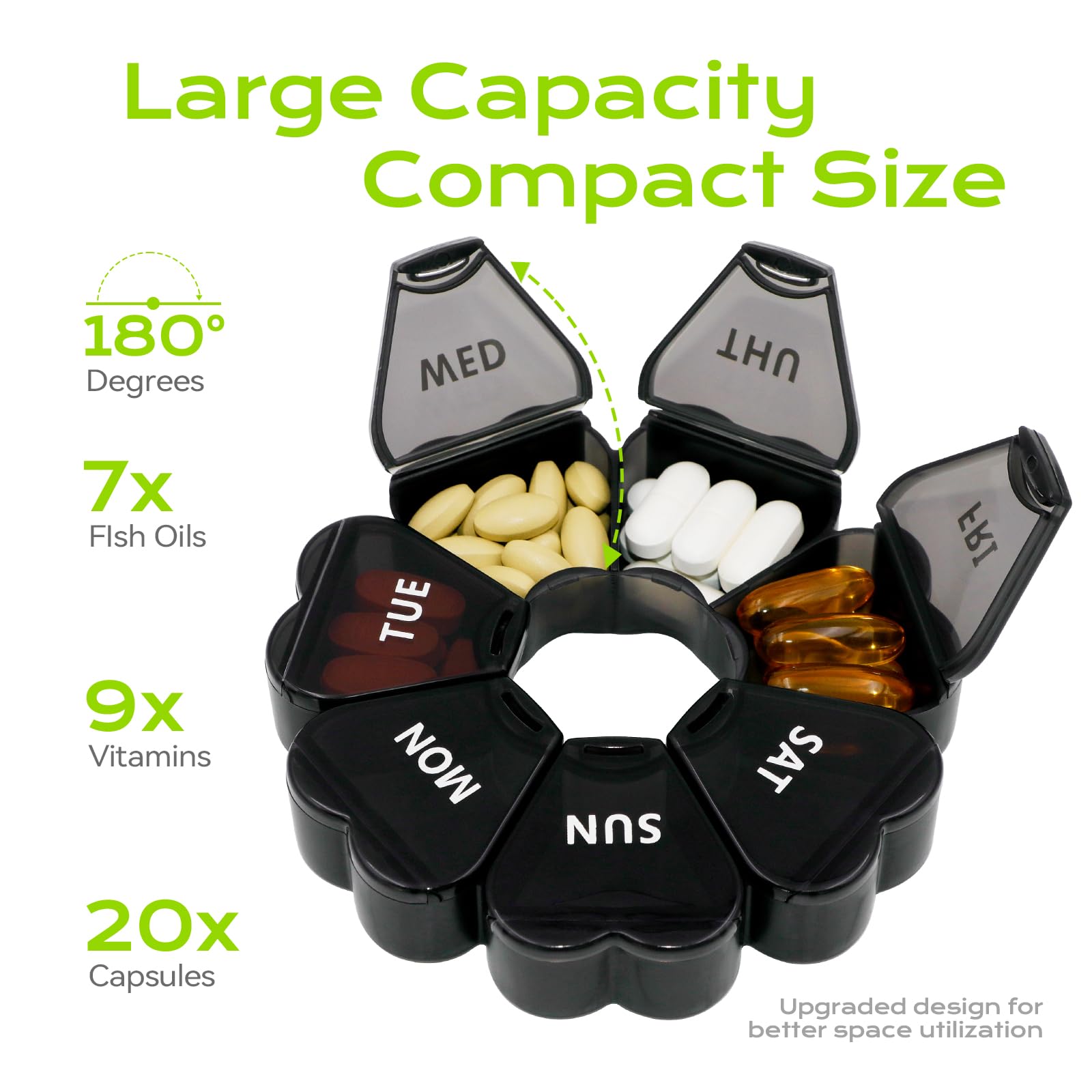 SHIJOINYU capacité 7 compartiments — place suffisante pour 7 pilules quotidiennes.