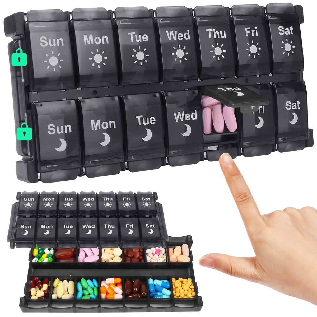 Boîte de pilules Shintop avec organisation semaine en 2 fois par jour, pratique pour la routine.