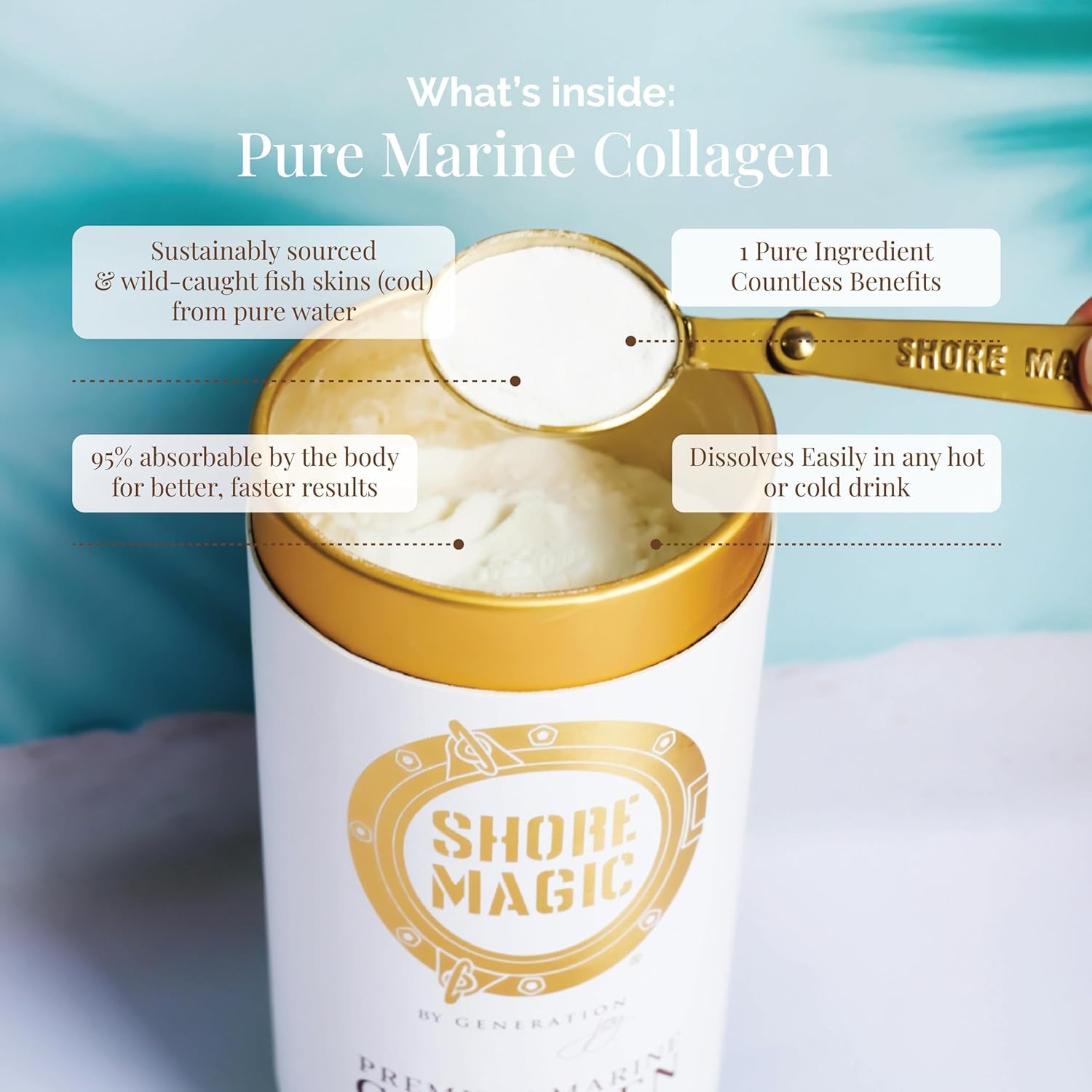 Shore Magic Collagen peptides hydrolysés, absorption améliorée et efficacité potentielle.