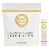 Shore Magic Poudre de collagène marin en bouteille, idéal pour peau et articulations.
