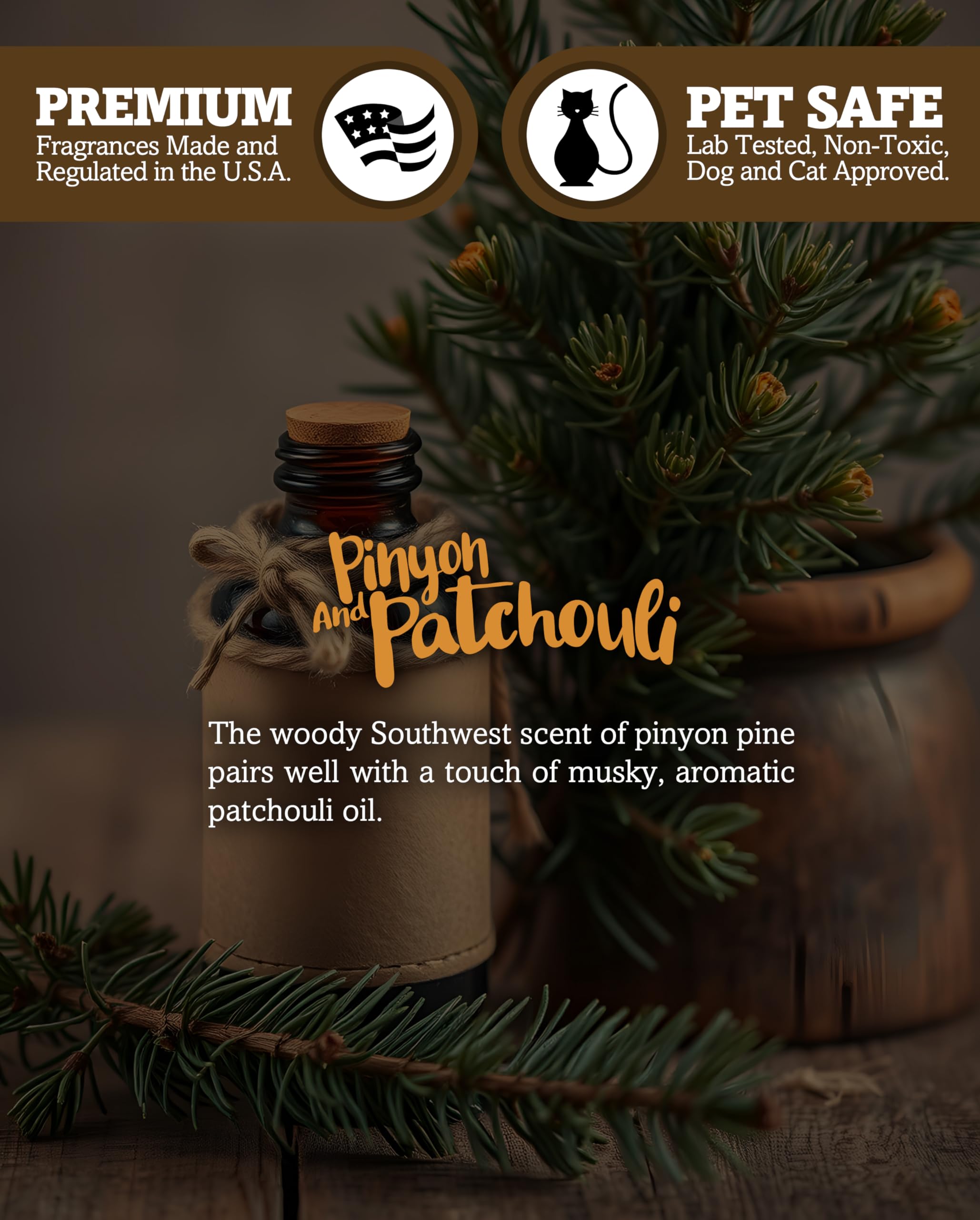 Shortie's Pinyon & Patchouli – mèche naturelle, diffusion du parfum toute la soirée.