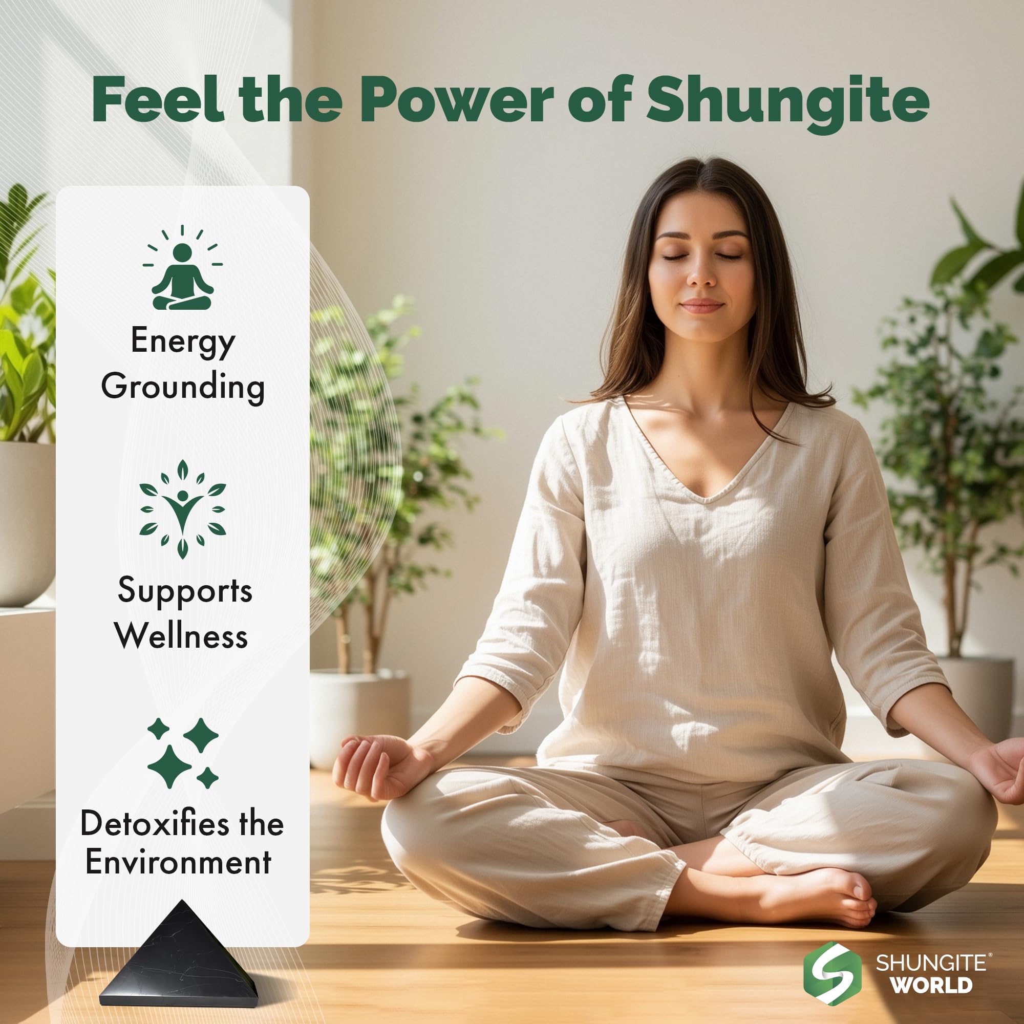 Pyramide Shungite World énergie chakra, favorise l équilibre des énergies personnelles.