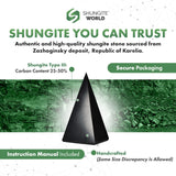 Shungite World gros plan pierre noire : texture naturelle propice à la méditation.