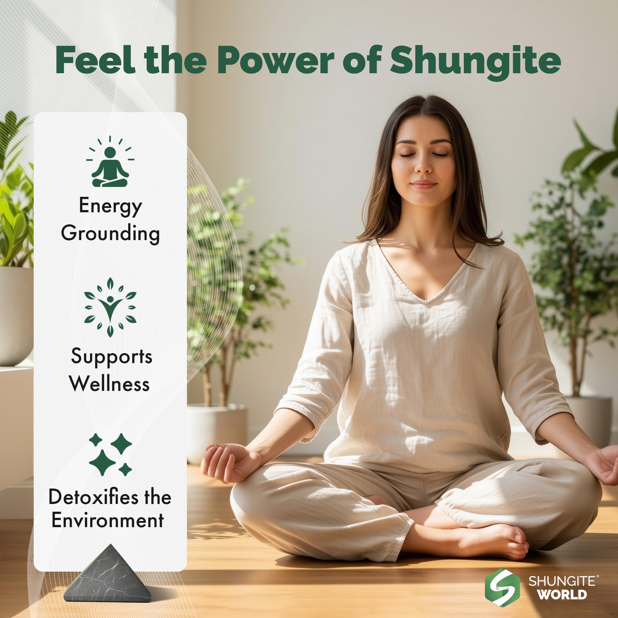 Shungite World pyramide près des appareils électroniques pour protection énergétique.