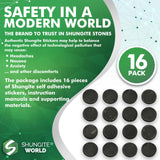 Autocollant Shungite World 50mm sur ordinateur portable pour équilibre au travail.