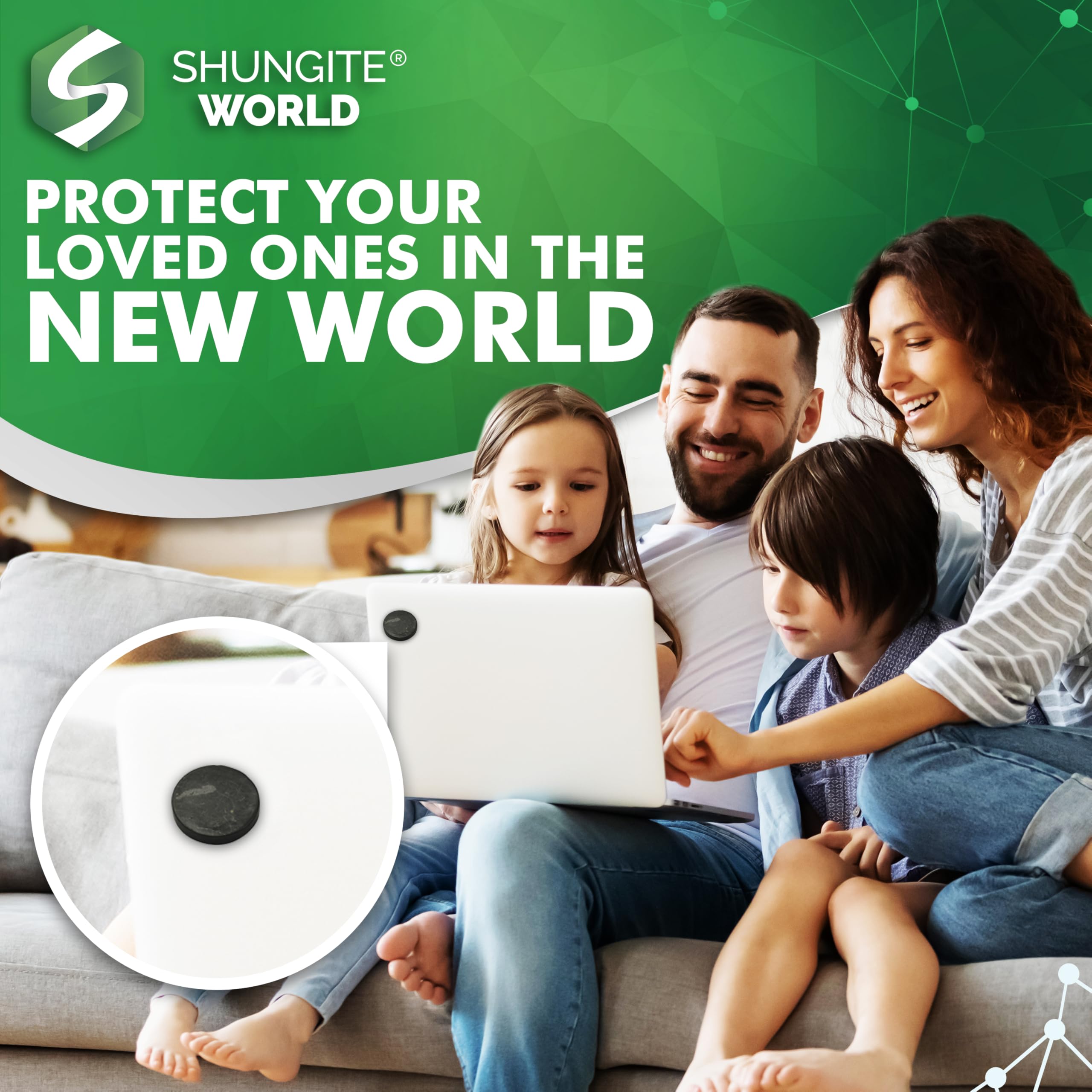 Autocollant Shungite World 50mm sur routeur 5G pour sensation de protection.