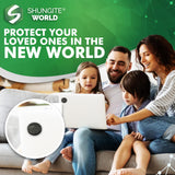 Autocollant Shungite World 50mm sur routeur 5G pour sensation de protection.
