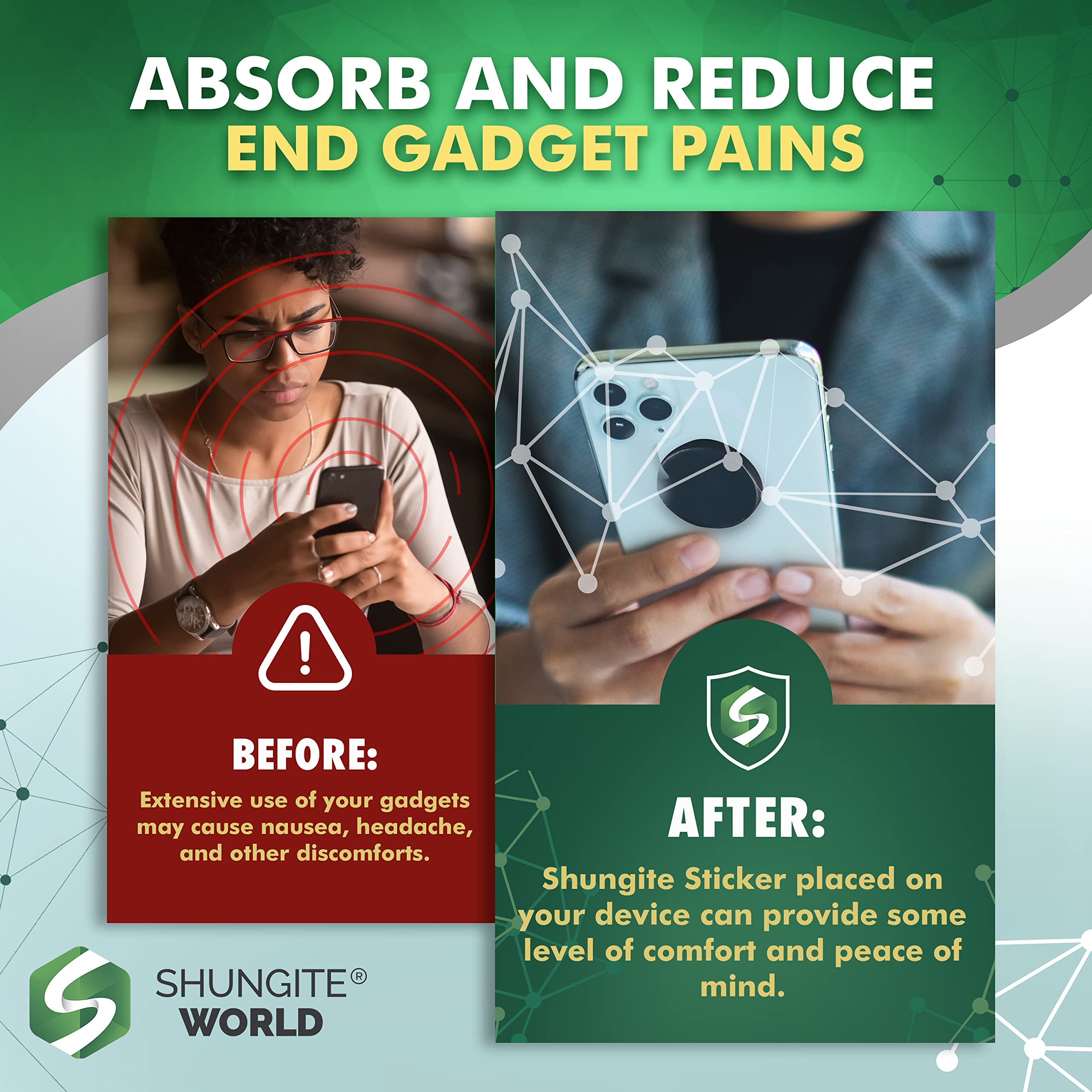 Autocollants Shungite World sur ordinateur portable, application pratique.