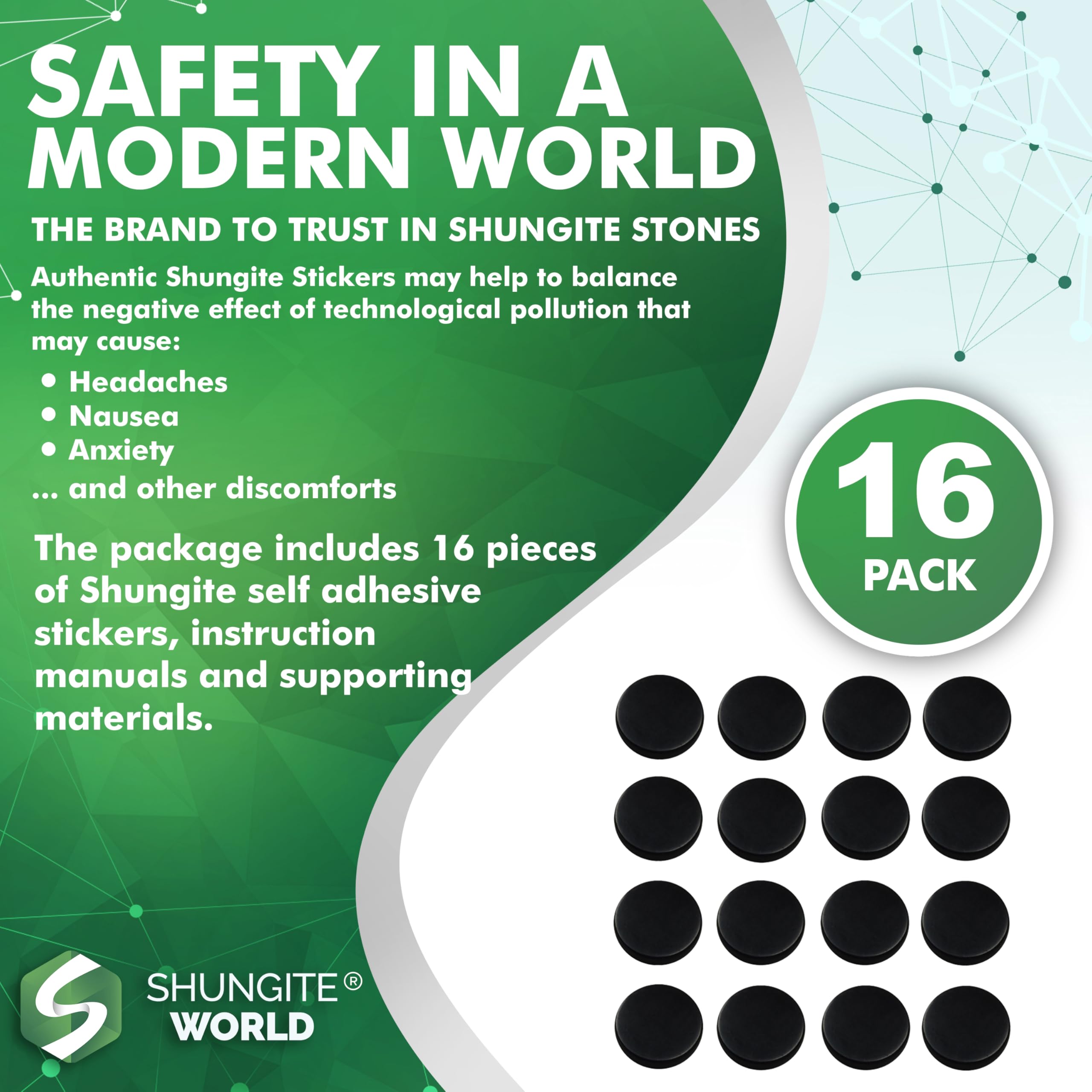 Autocollants Shungite World sur tablette, harmonie numérique.