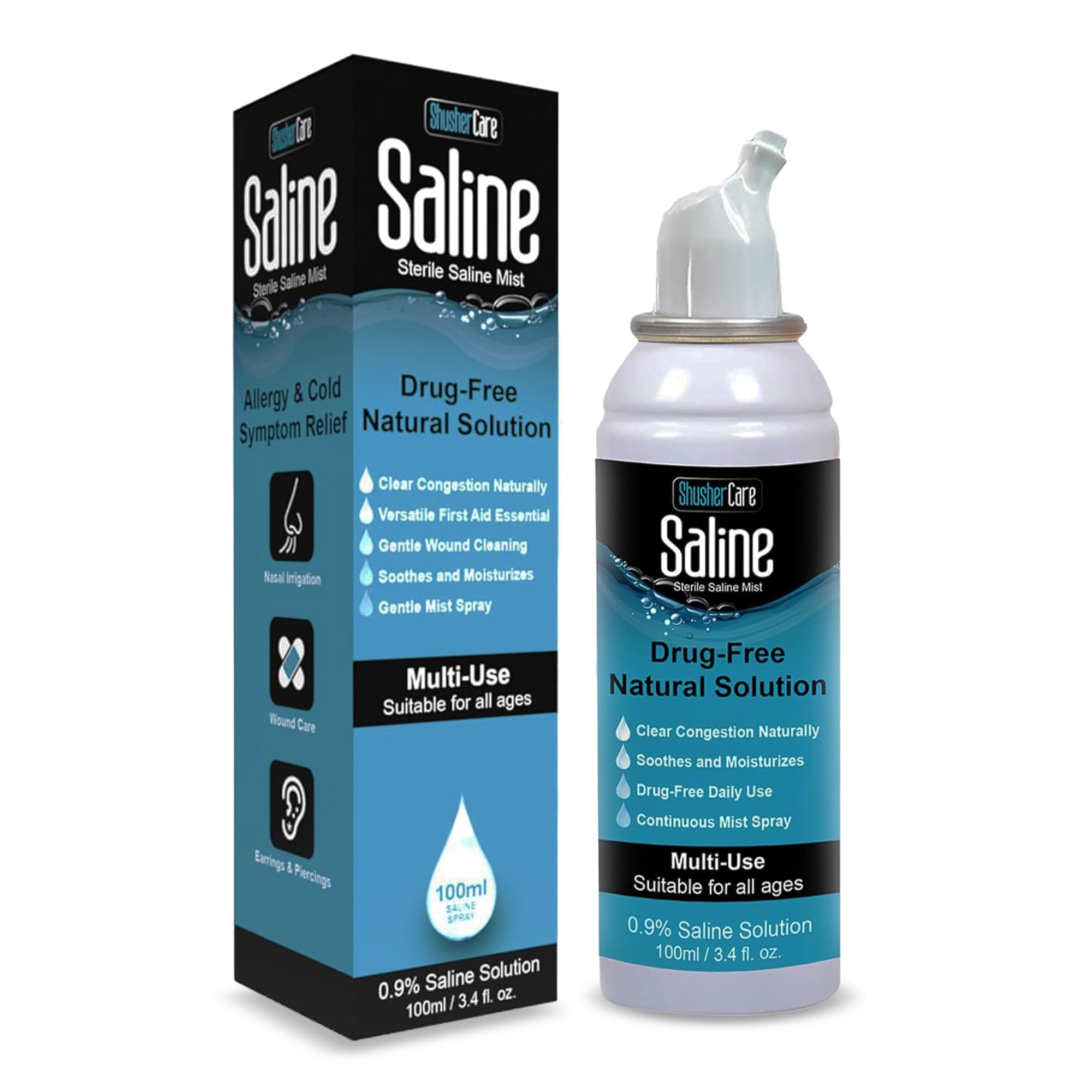 Shusher Care pulvérisateur nasal 100 ml, hydratant et nettoyant les voies nasales