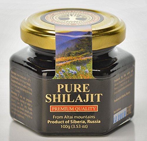 Cuillère montrant une petite dose de résine Shilajit pur et concentré.