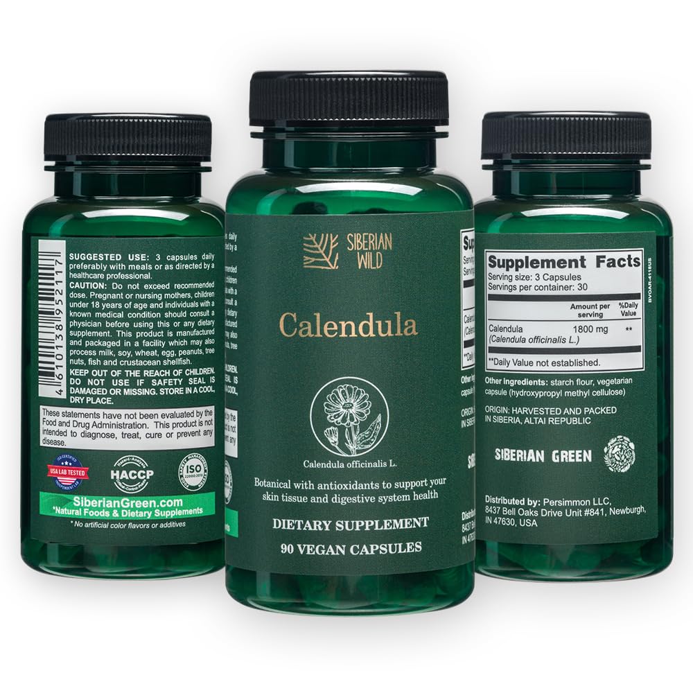 Siberian Wild Calendula, capsules ambrées offrant assimilation rapide et pratique.