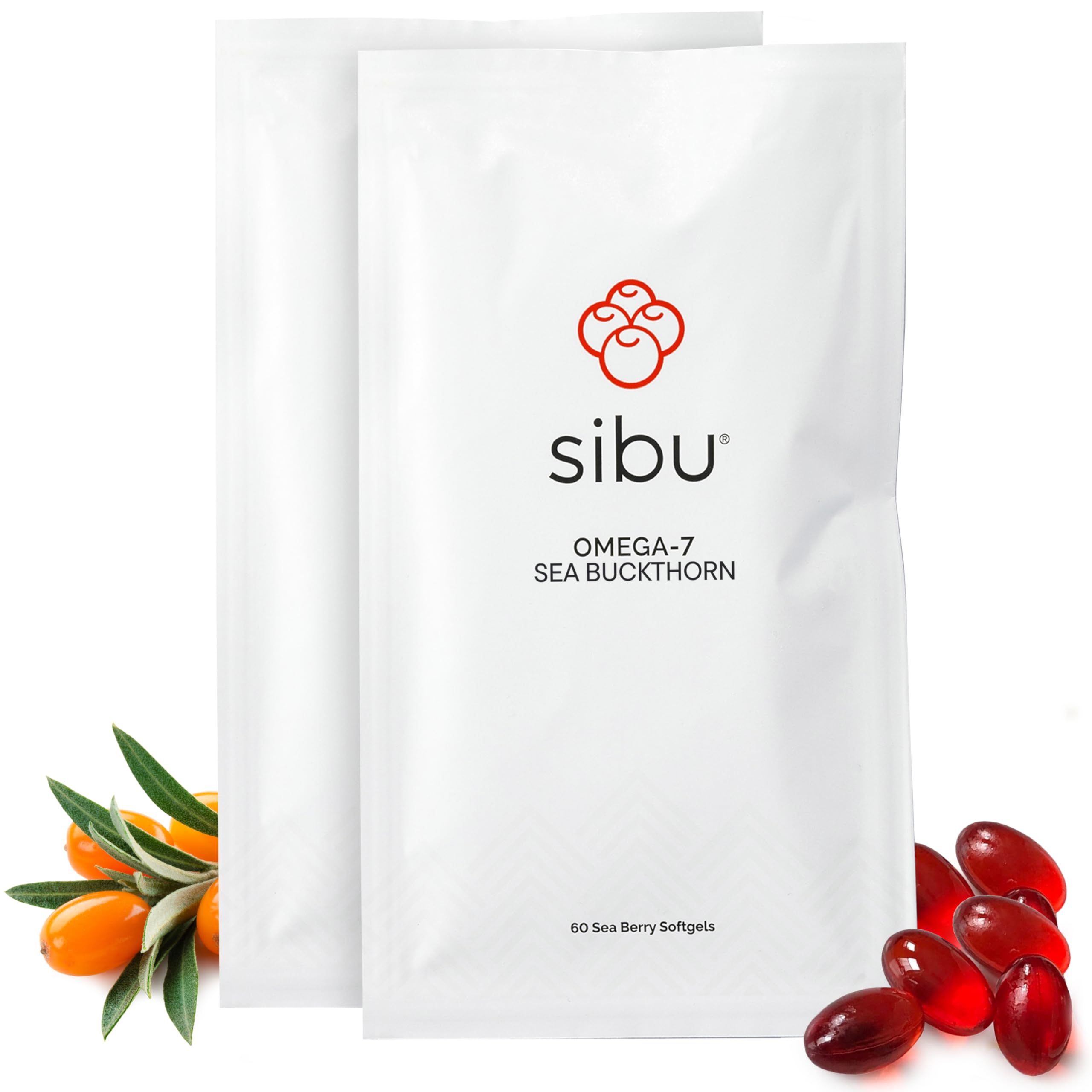 Gélules Omega-7 Sibu dans bouteille, peau et cheveux