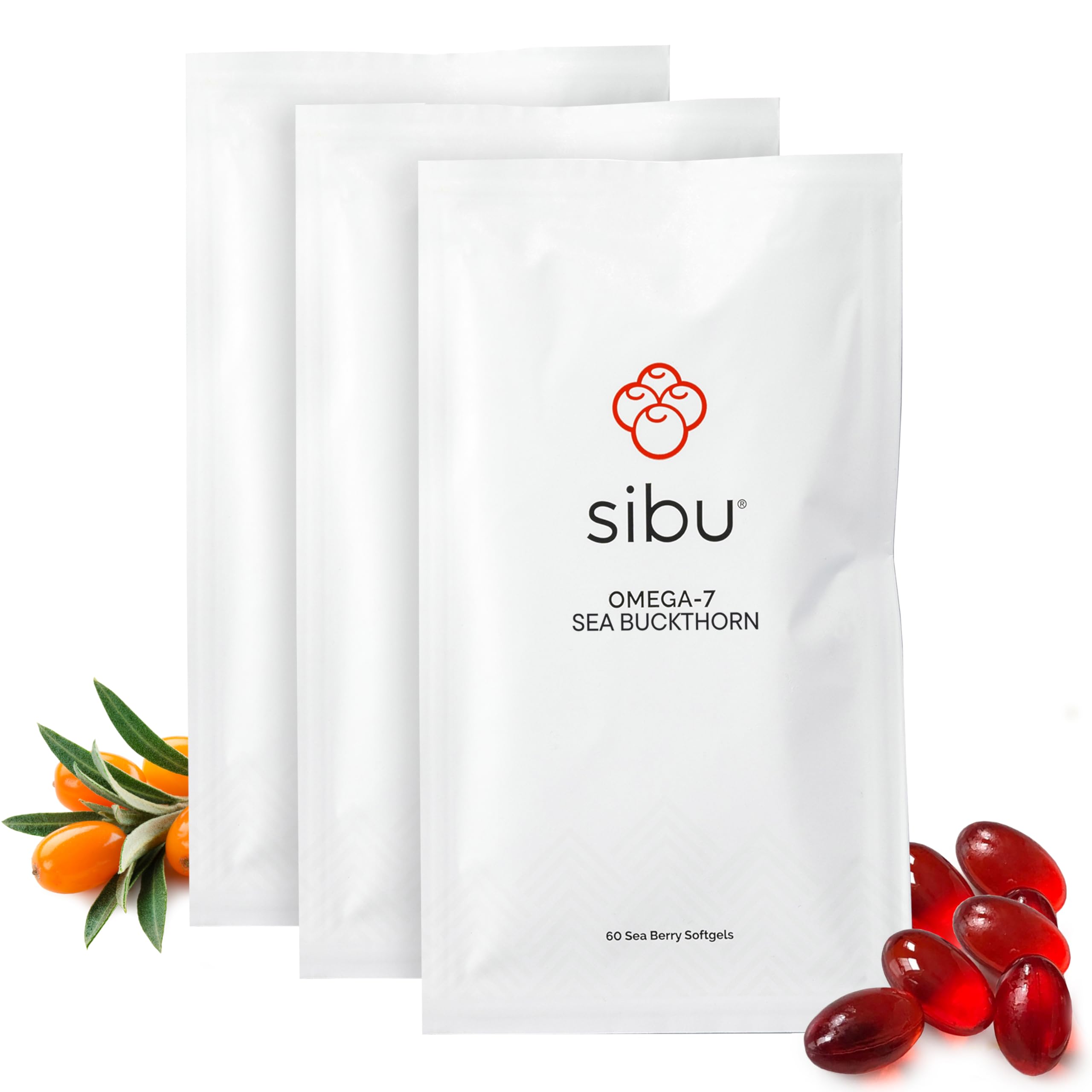 Gelules Sibu Omega-7 Sea Buckthorn pour peau éclatante et cheveux forts.
