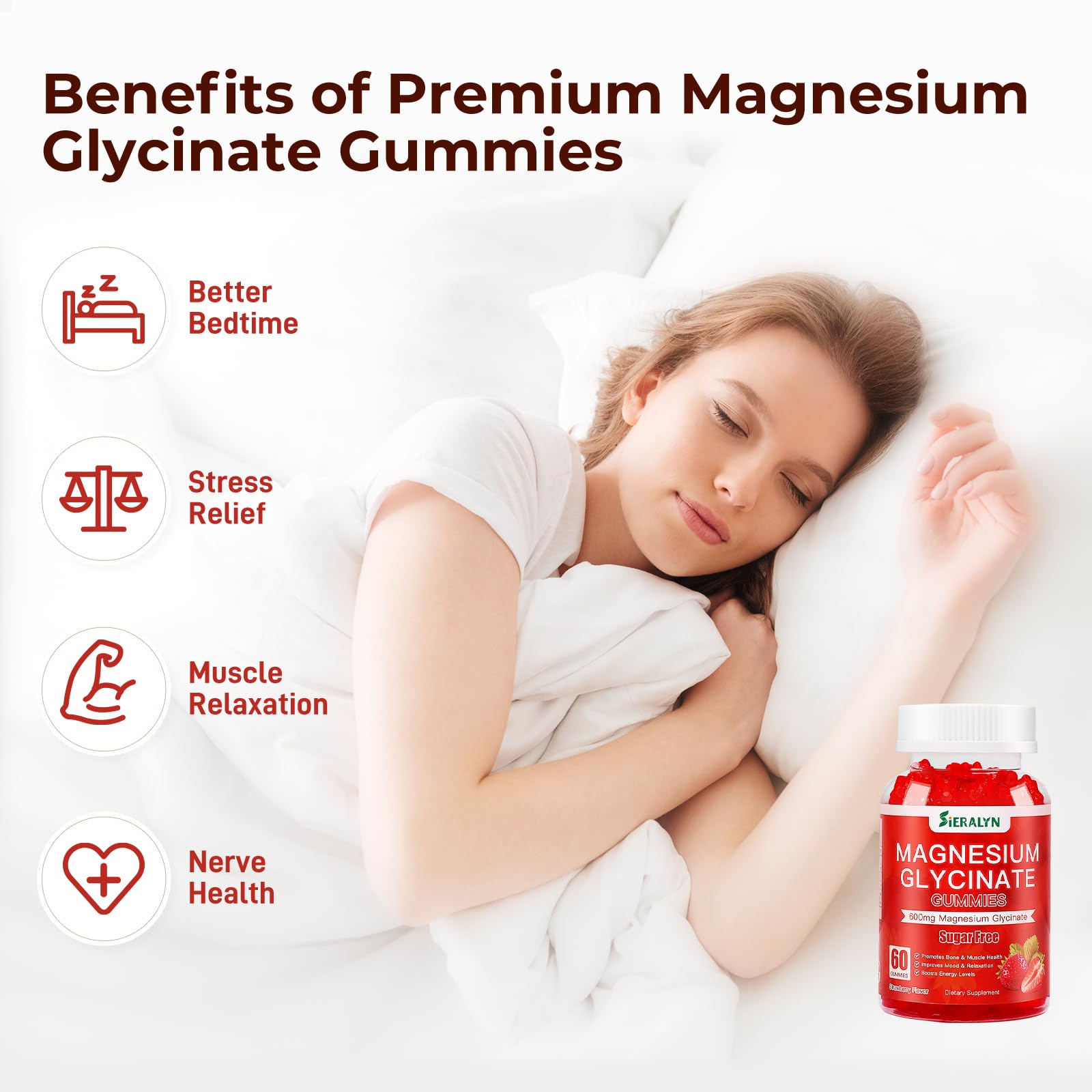 Gommes sans sucre Sieralyn Magnésium 600 mg, douceur sans glucose ajouté