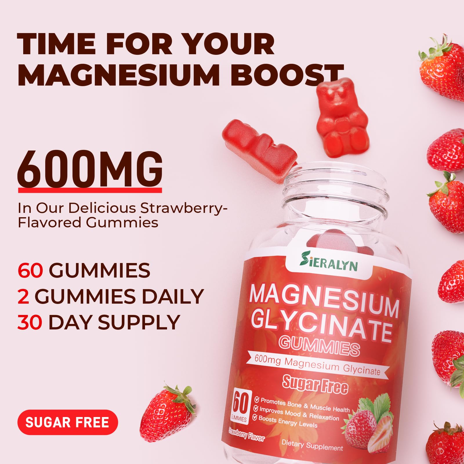 Gommes vegan sans gluten Sieralyn Magnésium 600 mg adaptées à divers régimes