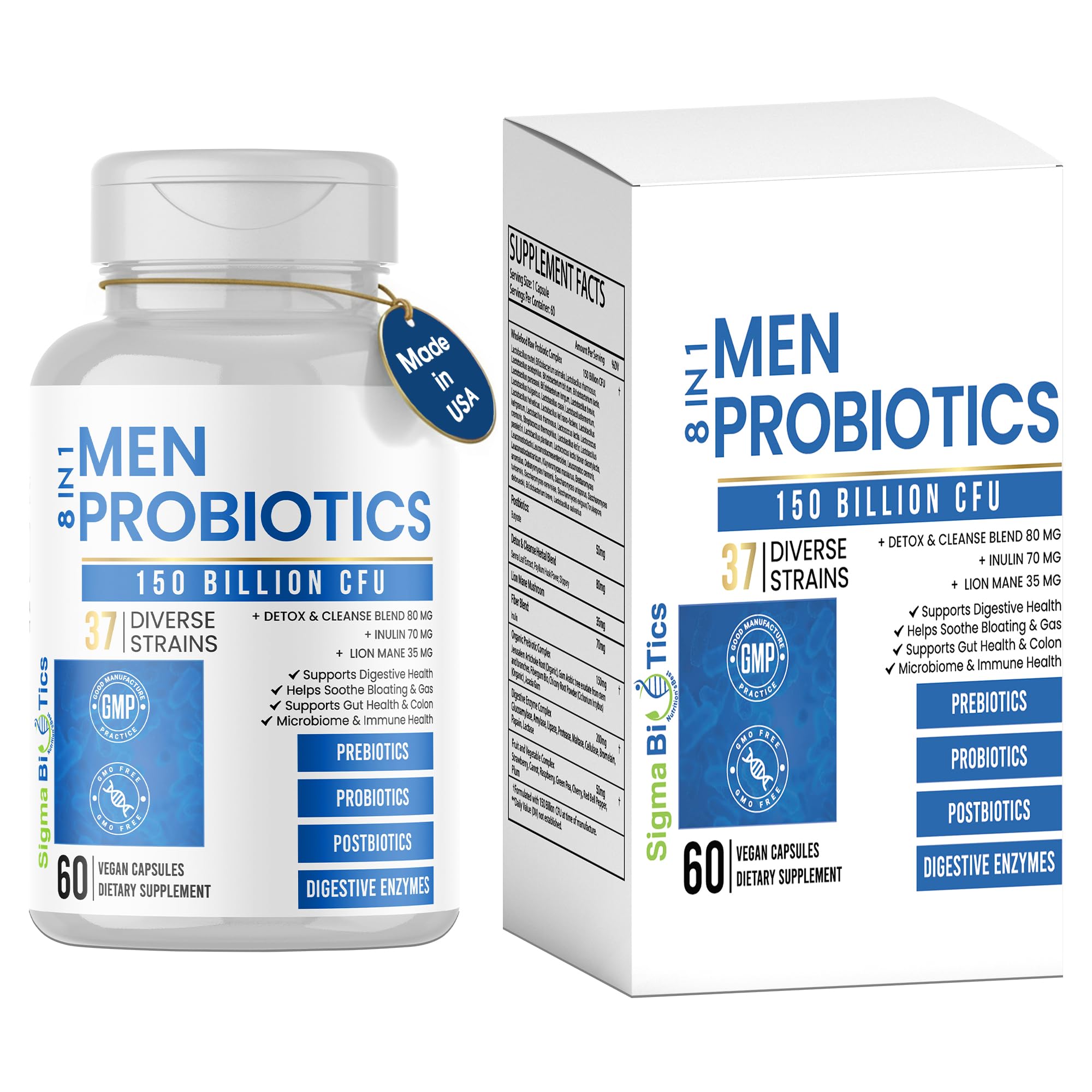SigmaBiotics Probiotiques Homme : 150 milliardsCFU pour soutenir la digestion et l'équilibre intestinal.