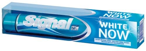 Signal White Now dentifrice-tube, blanchiment visible après chaque brossage.