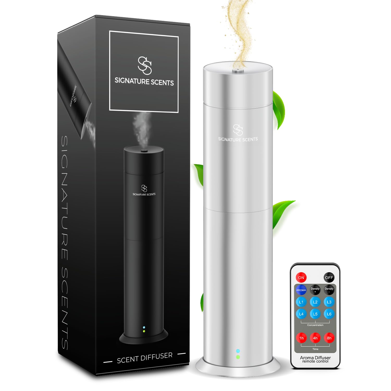 Signature Scents Diffuseur argent luxe, diffusion élégante pour salon.