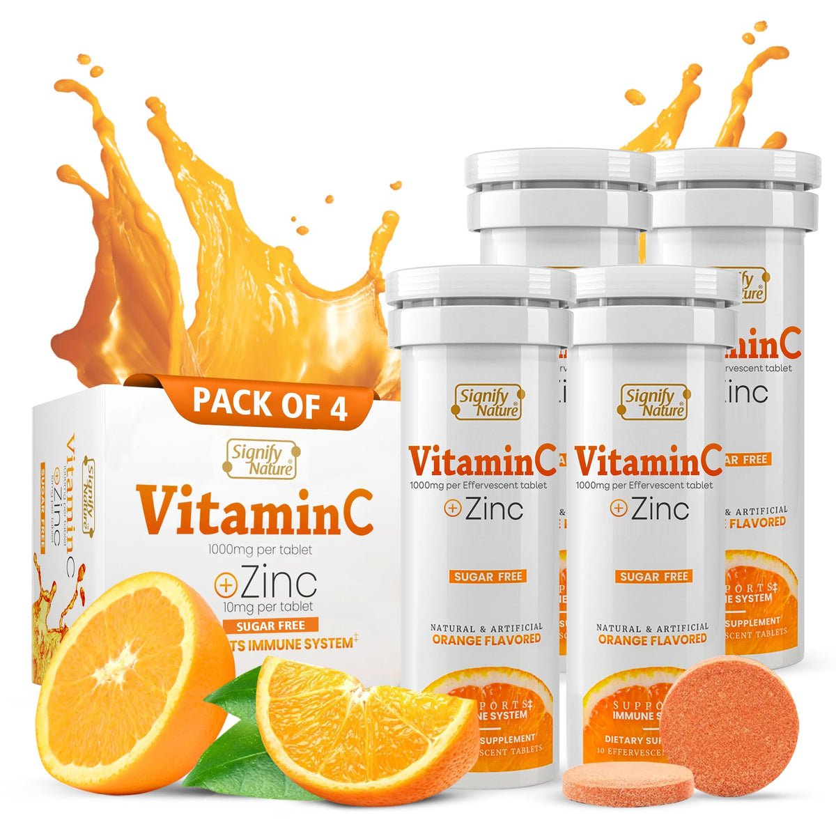 SIGNIFY NATURE Vitamine C 1000mg, tablette effervescente se dissolvant dans l'eau.